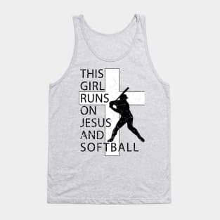 This Kid Runs on Jesus and Softball Christian Cross Tank Top